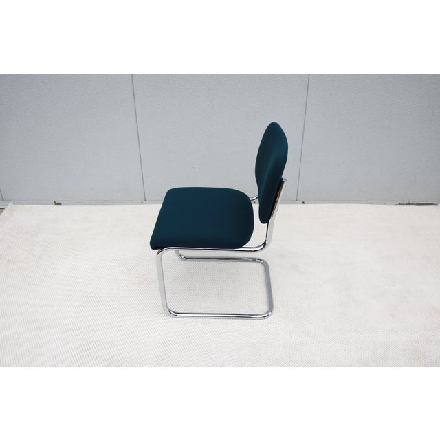 Bauhaus Marcel Breuer Cesca Upholstered Side Chair in Blue Fabric by Gordon For Sale - Image 10 of 18