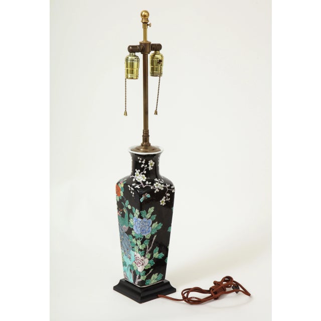 Green Chinese Porcelain Black Ground Vase mounted as a Lamp, Qing Dynasty For Sale - Image 8 of 9