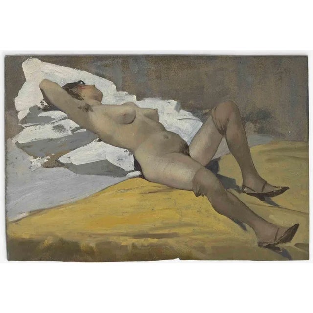 Unknown, Woman Lying Down on White Cloth, Oil Painting, Mid-20th Century For Sale - Image 5 of 5