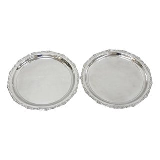 Vintage Victorian Large 21" Round Silver Plated Serving Platter Tray - a Pair For Sale
