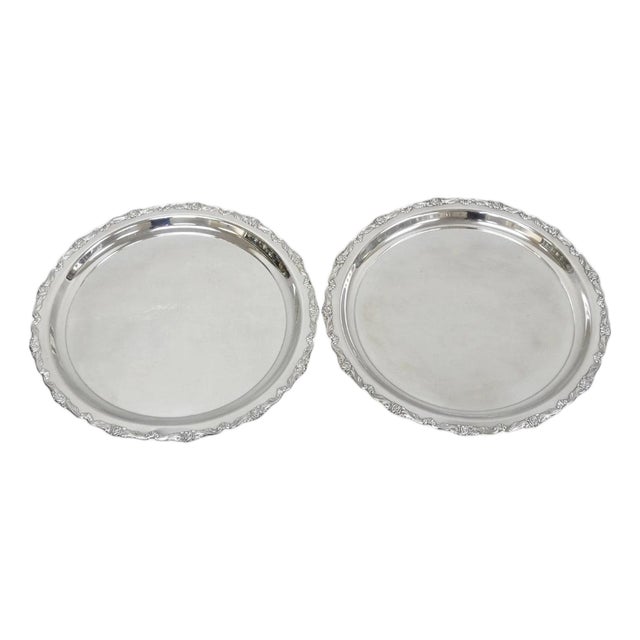 Vintage Victorian Large 21" Round Silver Plated Serving Platter Tray - a Pair For Sale
