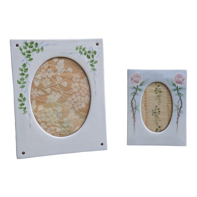 Late 19th Century Victorian Hand-Painted Porcelain Picture Frames- Set of 2 For Sale