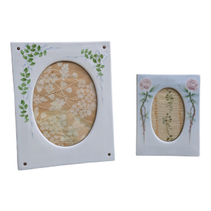 Late 19th Century Victorian Hand-Painted Porcelain Picture Frames- Set of 2