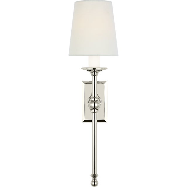 Classic 19" Tail Sconce in Polished Nickel with Linen Shades Designer: Chapman & Myers Finish: Polished Nickel Height:...