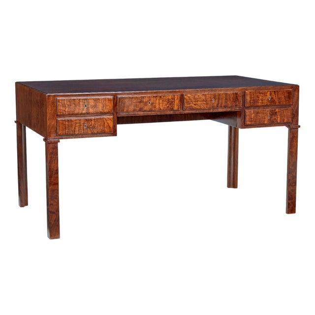 Mid-Century Danish Burr Walnut Desk, 1950s For Sale