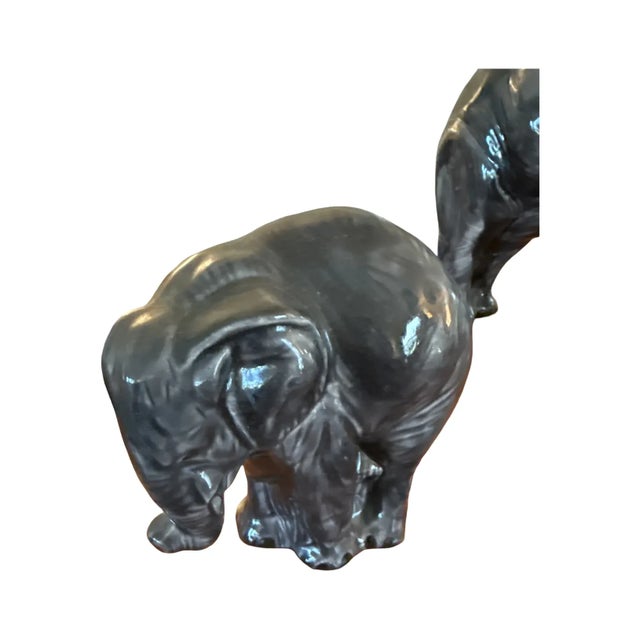 Large Mid-20th Century Japanese Ceramic Elephant Pair – Mother and Calf in Gray Glaze For Sale - Image 14 of 15