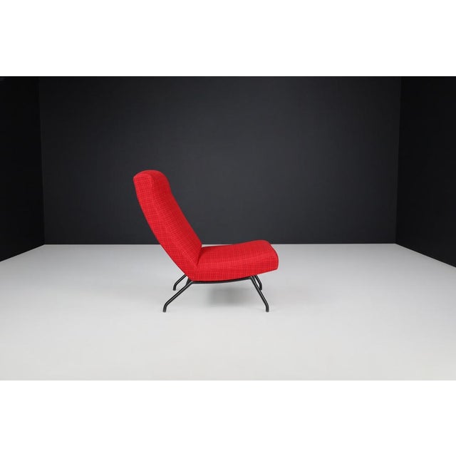 Lounge Chair in Original Red Upholstery attributed to Joseph-André Motte for Steiner, France, 1960s For Sale - Image 3 of 10