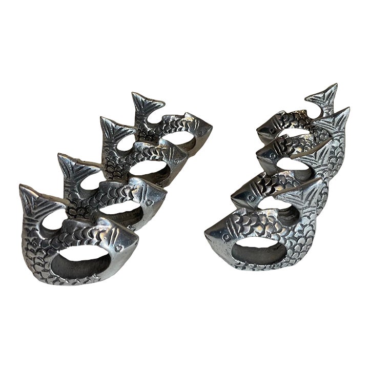 Set of 8 Silver Cast Metal Fish Napkin Rings | Chairish