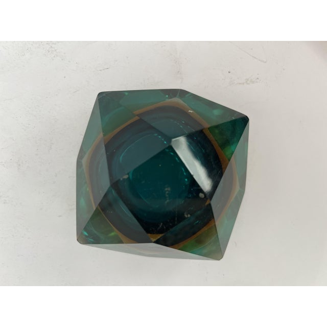 Mid-Century Modern Vintage Faceted Sommerso Murano Glass Block Bowl, 1960s For Sale - Image 3 of 10