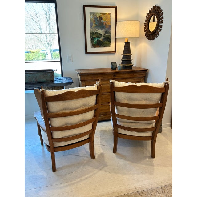Off-white Pair of Wood and Upholstered Armchairs, 1940s/50s, France For Sale - Image 8 of 17