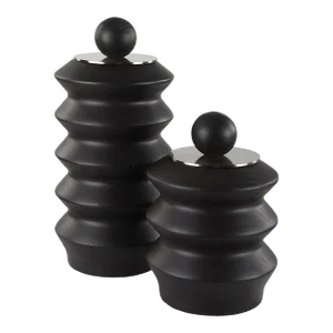Accordion Black Wood Containers, Set of 2