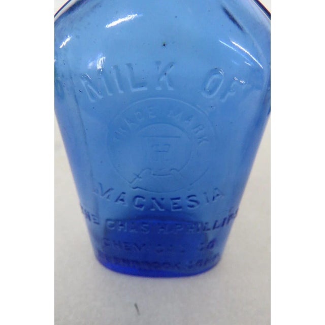 1930s Chas H Phillips Chemical Co Milk of Magnesia Blue Glass Bottle For Sale - Image 5 of 10