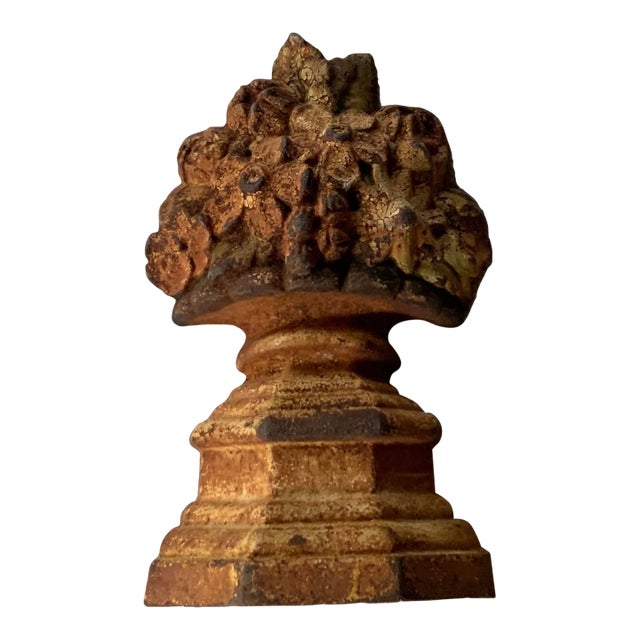 Antique Cast Iron Floral Urn Doorstop | Original White Paint | c.1900 For Sale