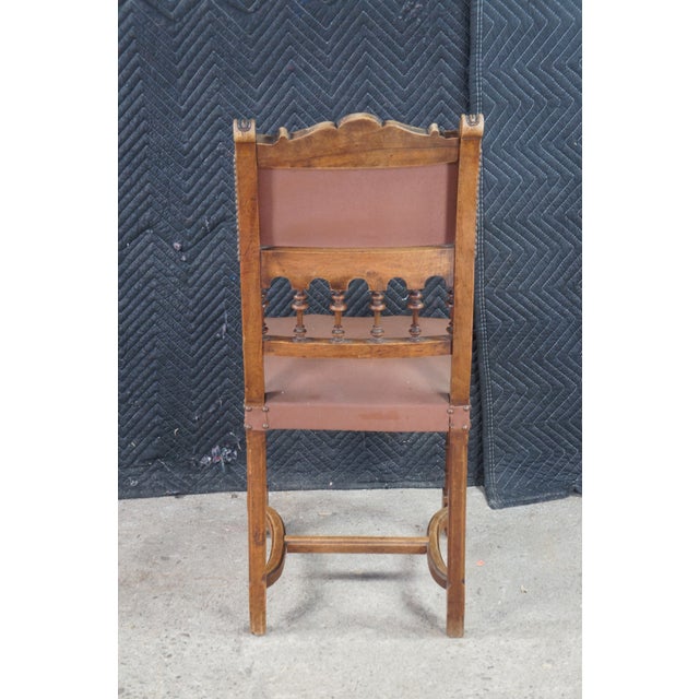 Antique French Henry II Gothic Revival Oak Nailhead Dining Side Desk Chair For Sale - Image 4 of 12