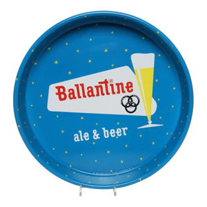 Vintage High Gloss Blue Enameled Metal Double-Sided Ballantine Beer Tray
