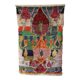 1980s Handmade Moroccan Boucherouite Rug - 3'11" X 5'10" Ft For Sale