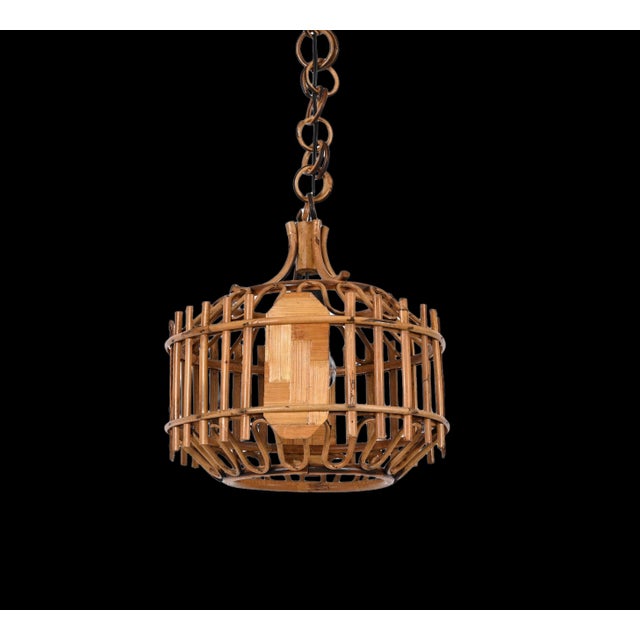 Mid-Century French Riviera Style Bambo & Rattan Rounded Pendant Lamp, 1960s For Sale - Image 17 of 18