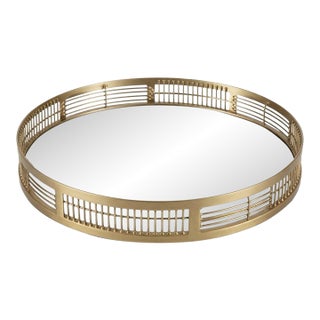 Large 18" Round Heavy Mirrored Tray W/Gold Gallery Edge - For Serving, Vanity or Ottoman - Palm Beach Regency, Grandmillennial, Modern Luxe - See Pics For Sale