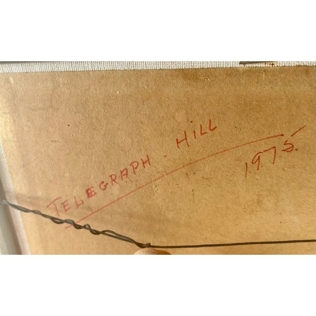 Wood 1975 California Chic Original Cityscape, "Telegraph Hill", Oil on Board, Framed For Sale - Image 7 of 11