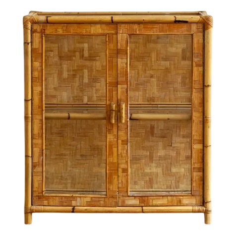Bamboo, Pressed Bamboo and Glass Display Cabinet, 1970s For Sale
