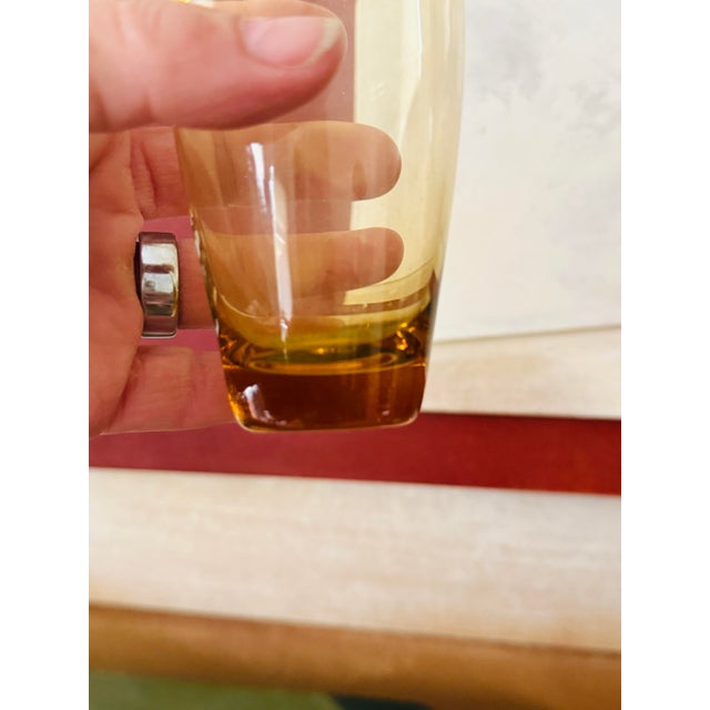 Vintage Amber Glass Pitcher and Six Glasses Set Hand Blown Poland Mid Century Barware For Sale - Image 11 of 12