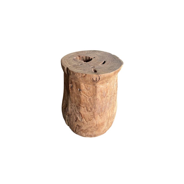 1970s Aged Javanese Teak Wood Side Table – Sculptural Organic Pedestal For Sale - Image 6 of 10