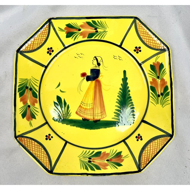 Vintage Quimper Signed Hand Painted Yellow Plate For Sale - Image 9 of 9
