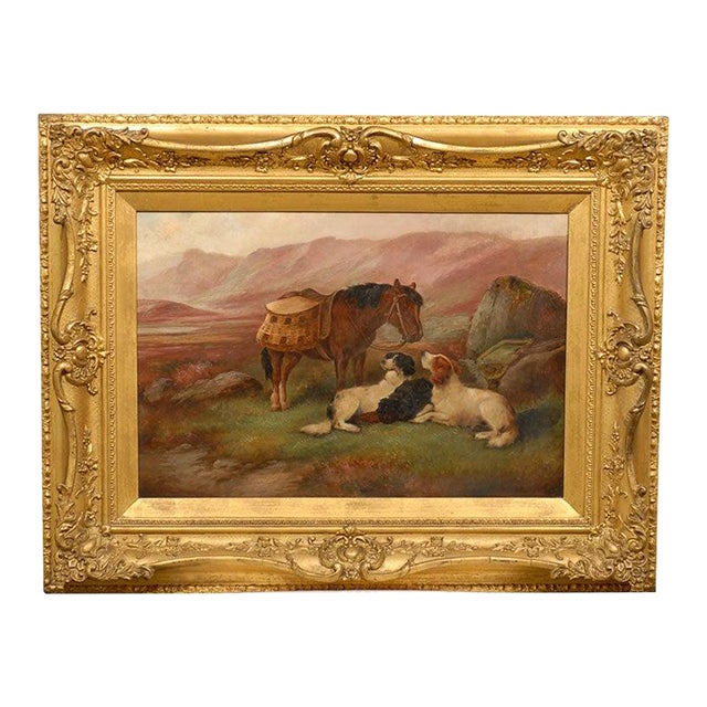 Robert Cleminson 19th Century Landscape Oil Painting with Horse and Dogs For Sale