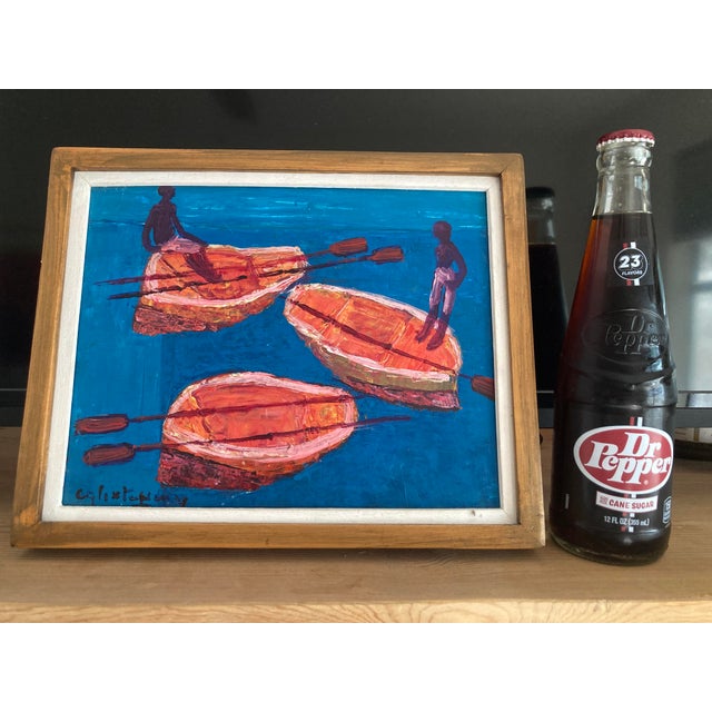 Calixte Henri Haitian Painting of Boys in Boats For Sale - Image 11 of 11