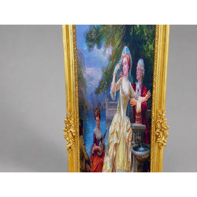 A striking 1980s French Louis XVI–style decorative wall art piece, crafted with a tall gilded beechwood frame and a...