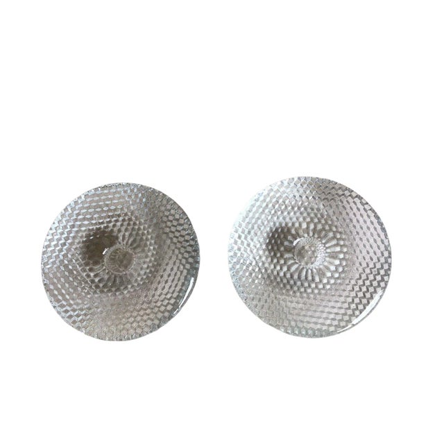 Vintage Mid Century Modern Finish Clear Glass Abstract Disc Candle Holders- a Pair For Sale - Image 9 of 9