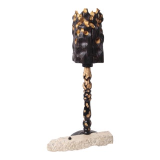 Torch Lamp - Sculptural Wood and Limestone Table Lamp by Gabor Gobi For Sale