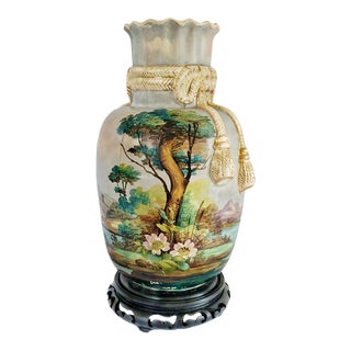 Hand-Painted Scenic Vase With Gilded Accents, After Nippon Morimura – Circa 1920s For Sale