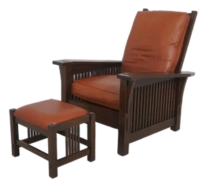 Stickley Mission Oak and Leather Morris Chair With Ottoman