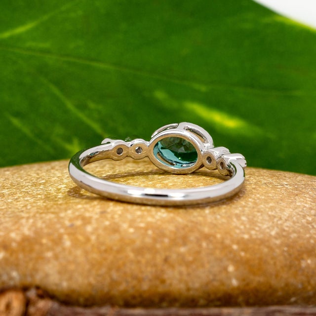 Metal Indicolite Tourmaline Ring With Natural Diamonds Accents: Solid 14k Gold, Size 6.75 For Sale - Image 7 of 8