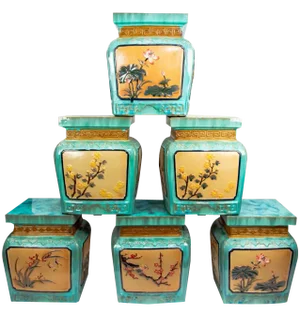 Vintage Chinese Yellow Porcelain Stools Seats, Set of 6