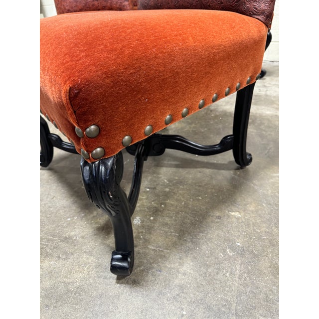 Wood Old Hickory Tannery Leather & Mohair Dining Chairs - Set of 4 For Sale - Image 7 of 12
