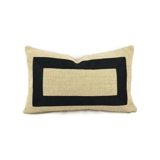 Rustic Pindler Cheminer in Natural With Black Square Ribbon Embellished Lumbar Pillow Cover - 12" X 20" For Sale - Image 4 of 4