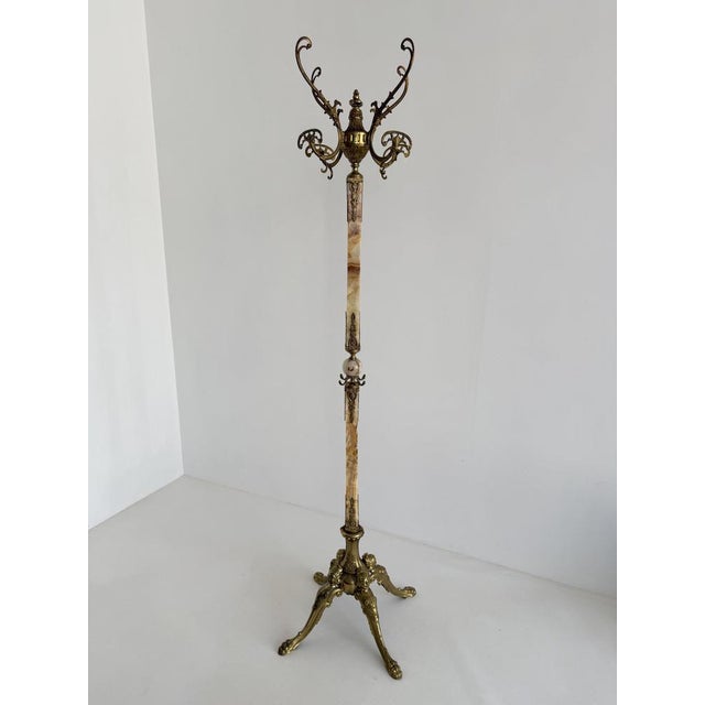 Metal Vintage Italian Brass and Onyx Hall Tree Coat Rack with Rotating Crown and Female Faces, 1960s For Sale - Image 7 of 18