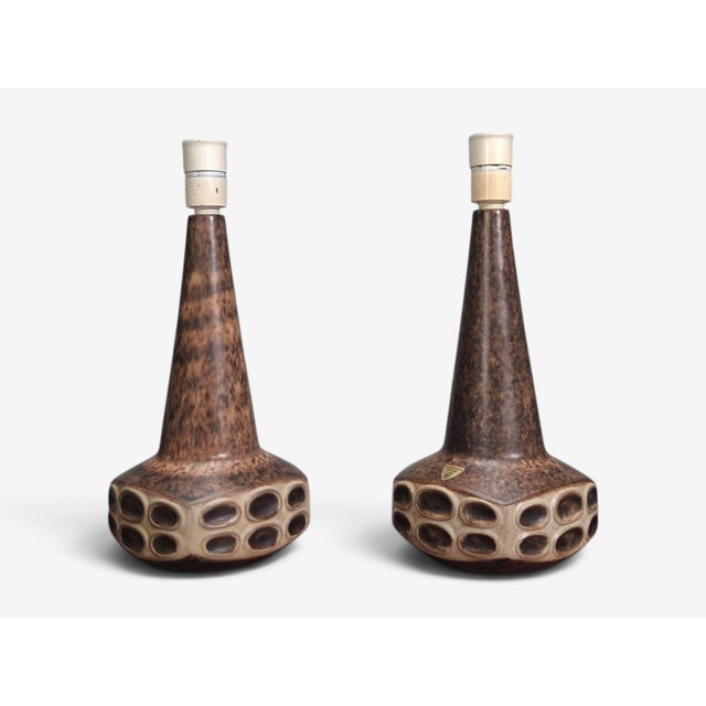 1960s Mid-Century Modern Marianne Starck, Large Table Lamps, Brown Stoneware For Sale In New York - Image 6 of 15
