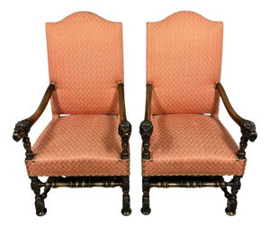 Set of Louis XIII Style Armchairs in Carved Walnut, 1850s