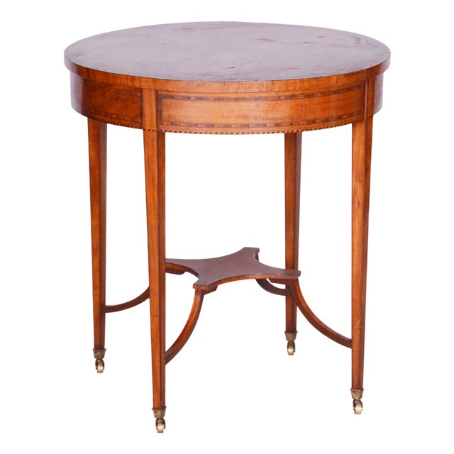 Biedermeier Round Table in Cherrywood with Detailed Marquetry, France, 1850s For Sale