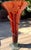 Striking large-scale hand-blown art glass vase featuring a dramatic flared trumpet form in luminous amber, copper and...