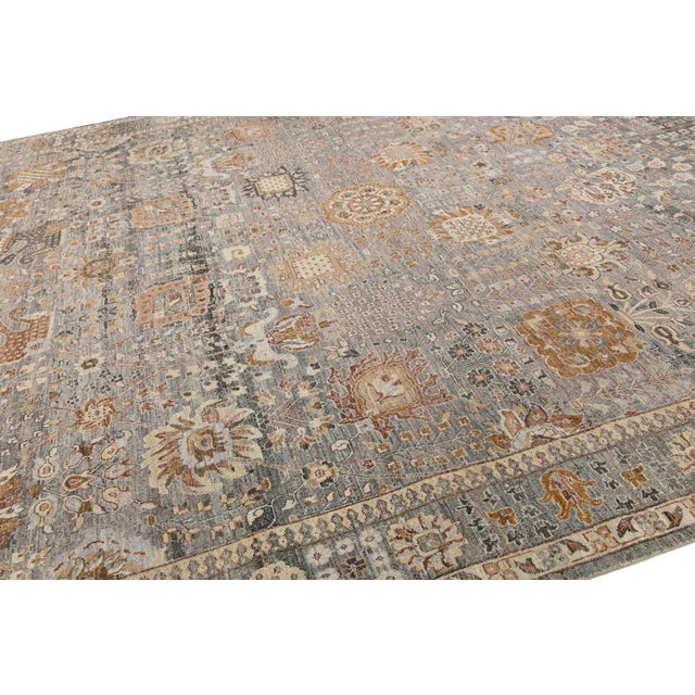 Textile Modern Tabriz Style Wool Rug – Hand-Knotted Transition in Gray, Ochre & Taupe For Sale - Image 7 of 11