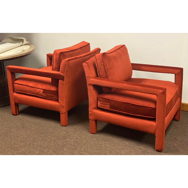Mid-Century Modern 1970s Milo Baughman Red Parsons Armchairs – a Pair For Sale - Image 3 of 12