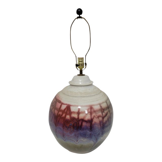 Large Modernist Artist Signed Glazed Pottery Lamp For Sale