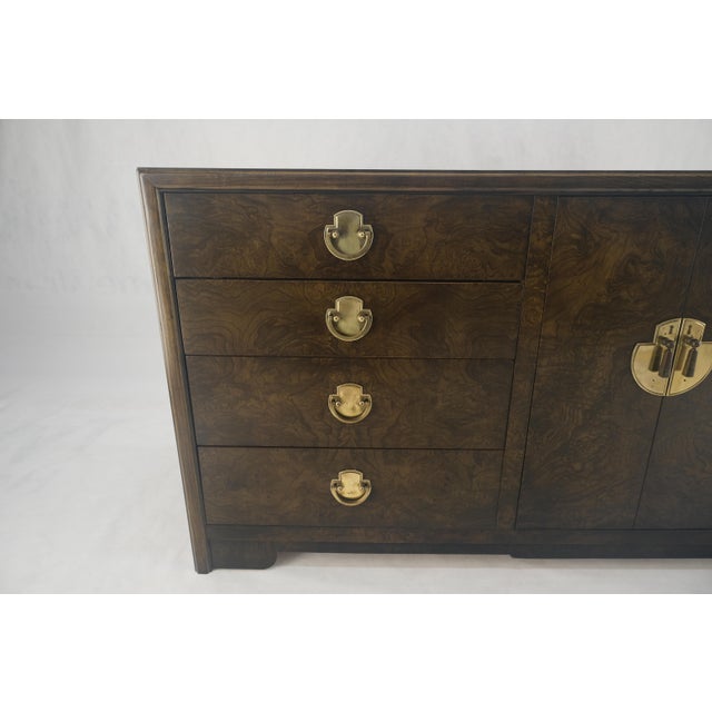 Burl Wood Brass Hardware 2 Doors Compartment 68" Long Dresser Credenza MINT! For Sale - Image 10 of 14