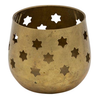 Vintage Brass Pierced Votive Holder For Sale
