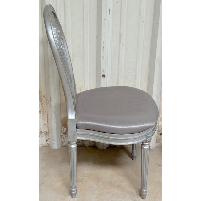 Mid 20th Century Pair of Maison Jansen Style Silver Leaf Montgolfier Side Chairs, France, C. 1960 For Sale - Image 5 of 9