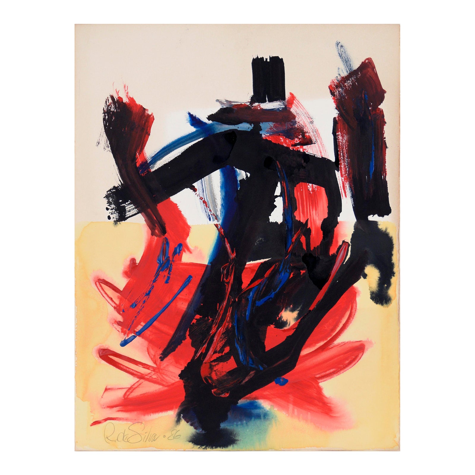 Figure Rising From a Yellow Field - Abstract Composition in Acrylic on ...